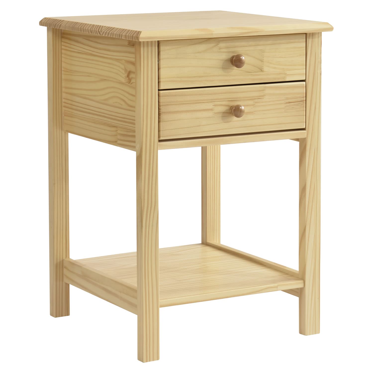 Better Home Products Solid Pine Wood 2 Drawer Nightstand In Natural